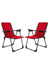 Exent 2 adet LÜX Katlanır Kamp Piknik Plaj Sandalyesi, Çift dikişli 120 kg kapasiteli -KIRMIZI thumbnail 1