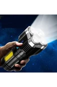 Ultra Parlak El Feneri Usb Şarj 4 Led+yan Cob Led Taktik Günlük Hayat Kamp Avcılık El Feneri - 1
