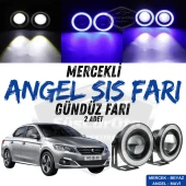 Peugeot 301 2012-2021 Uyumlu Üniversal Mercekli Angel Sis Farı Metal Su Geçirmez 76 mm Mavi Halkalı Gündüz Farı Angel Eyes 2 Adet - 1