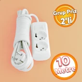 Kablolu 2'li Topraklı Grup Priz Fiş Çoğaltıcı 10 Metre Çoklu Asmalı Uzatma Kablosu Anahtarsız thumbnail 1