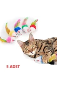 Renkli Tüylü Gerçekci Fare Kedi Oyuncağı 5 Adet - 1