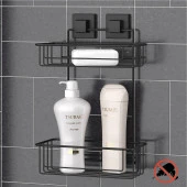 Tekno Tel EF-256 Yapışkanlı 2 Katlı Düz Banyo Rafı Siyah - 4