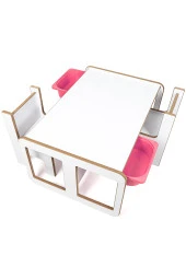 2 Kişilik Çekmeceli Oyun, Aktivite, Etkinlik Masası, Beyaz-Pembe, 18mm MDF - 5