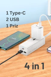 AC99A 1.5M Talent 2 Adet USB 1 Adet Type-C 1 Adet Priz PD30W Şarj Aleti - 2