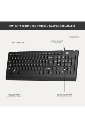 Lenovo Cm103 Usb Kablolu Türkçe Q Klavye & Mouse Set Siyah - 3