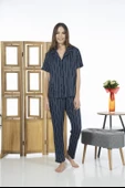 Estiva 24156 Kadın Kısa Kol Boydan Düğmeli Gömlek Pijama Takımı - 6