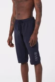 Lacivert Büyük Beden Diz Altı Uzun Model Su İtici Özellikli Erkek Plaj Deniz Kapri Şort thumbnail 3