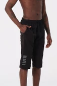 Siyah Büyük Beden Diz Altı Uzun Boy Basic Model Su İtici Özellikli Erkek Plaj Deniz Kapri Şort thumbnail 3
