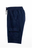 Lacivert Kargo Cepli Beli Lastikli Unisex Keten Şort  %100 Pamuk - 4