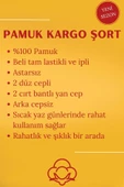 Haki Yeşil Kargo Cepli Beli Lastikli Unisex Keten Şort  %100 Pamuk - 7
