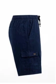 Lacivert Kargo Cepli Beli Lastikli Unisex Keten Şort  %100 Pamuk - 3