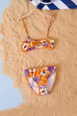 Turuncu İp Askılı Çiçek Desenli Kız Çocuk Bikini 19045 - 1