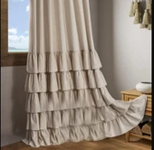 Pamuklu Buldan Keten Çok Fırfırlı Fon Perde Tek Kanat Bej Fon - 1