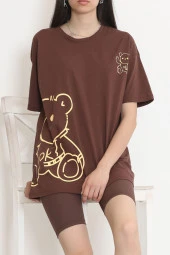 Baskılı Oversize Tişört Kahve - 16502.1567. - 1