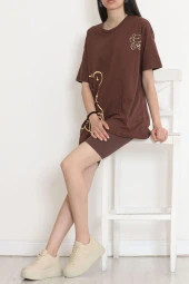 Baskılı Oversize Tişört Kahve - 16502.1567. - 2