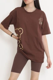 Baskılı Oversize Tişört Kahve - 16502.1567. - 3
