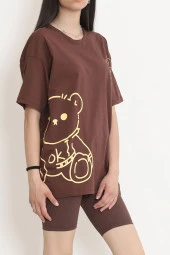 Baskılı Oversize Tişört Kahve - 16502.1567. - 5