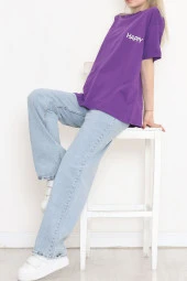 Baskılı Oversize Tişört Mor - 16500.1567. - 2