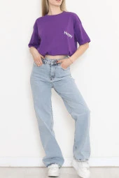Baskılı Oversize Tişört Mor - 16500.1567. - 7