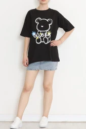 Baskılı Oversize Tişört Siyah - 16496.1567. - 3