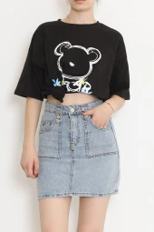 Baskılı Oversize Tişört Siyah - 16496.1567. - 4