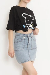 Baskılı Oversize Tişört Siyah - 16496.1567. - 6