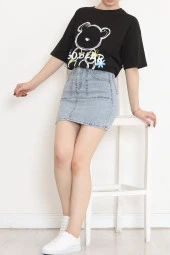 Baskılı Oversize Tişört Siyah - 16496.1567. - 8