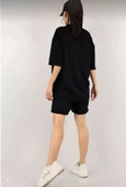 Unisex Nakış İşlemeli Şort Takım - Siyah - 4