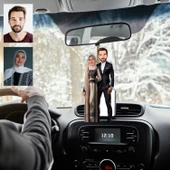 Tesettürlü Kadın ve Eşi Tasarımlı Ahşap Araba Dikiz Ayna Süsü - 1