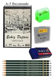 A5 Eskiz Defteri Spralli 50 Yaprak Karakalem Çizim Seti Hamur Silgi Fatih Dereceli Kalem Hobi Tasarım Seti - 1