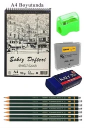 A4 Eskiz Defteri Spralli 50 Yaprak Karakalem Çizim Seti Hamur Silgi Fatih Dereceli Kalem Hobi Tasarım Seti - 1