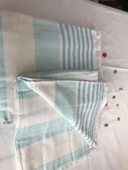 NİVEMESHOME TURKUAZ-BEYAZ ÇİZGİLİ PÜSKÜLLÜ PLAJ HAVLUSU - 9