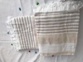 NİVEMESHOME KAHVE-BEYAZ ÇİZGİLİ PÜSKÜLLÜ PLAJ HAVLUSU - 8