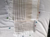 NİVEMESHOME KAHVE-BEYAZ ÇİZGİLİ PÜSKÜLLÜ PLAJ HAVLUSU - 5