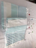 NİVEMESHOME TURKUAZ-BEYAZ ÇİZGİLİ PÜSKÜLLÜ PLAJ HAVLUSU - 12