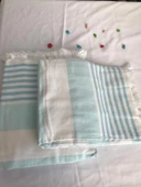 NİVEMESHOME TURKUAZ-BEYAZ ÇİZGİLİ PÜSKÜLLÜ PLAJ HAVLUSU - 3