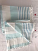 NİVEMESHOME TURKUAZ-BEYAZ ÇİZGİLİ PÜSKÜLLÜ PLAJ HAVLUSU - 11