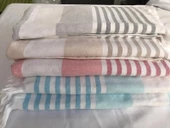 NİVEMESHOME KAHVE-BEYAZ ÇİZGİLİ PÜSKÜLLÜ PLAJ HAVLUSU - 10