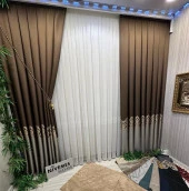 NİVEMESHOME PARLA FJ631698 V-26031 KAHVE 1/3 SIK PİLELİ FON PERDE APM - 1