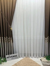 NİVEMESHOME PARLA FJ631698 V-26031 KAHVE 1/3 SIK PİLELİ FON PERDE APM - 8