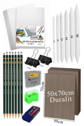 Karakalem Eskiz Çizim Seti Durolit Seti 50x70 cm 1 Paket Pastel Dağıtıcı Kalem Resim Kağıdı Dereceli Kalem Seti Hamur Silgi Sınav Silgisi thumbnail 1