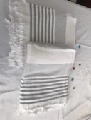 NİVEMESHOME KURŞUN-BEYAZ ÇİZGİLİ PÜSKÜLLÜ PLAJ HAVLUSU - 4