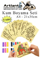 Kum Boyama Seti 5 Adet 20x30 cm A4 Boyutunda Büyük Boy Kaliteli Kum Boyama Çalışması Tuz Boyama Etkinlik - 1