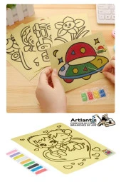 Kum Boyama Seti 40 Adet 20x30 cm A4 Boyutunda Büyük Boy Kaliteli Kum Boyama Çalışması Tuz Boyama Etkinlik - 2