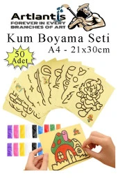 Kum Boyama Seti 50 Adet 20x30 cm A4 Boyutunda Büyük Boy Kaliteli Kum Boyama Çalışması Tuz Boyama Etkinlik - 1