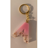 A Harfi Pembe Renk Epoksi ve Deniz Kabuğu Kırığı Süslemeli Gold Halka Anahtarlık El Yapımı Hediyelik thumbnail 1