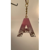 A Harfi Pembe Renk Epoksi ve Deniz Kabuğu Kırığı Süslemeli Gold Halka Anahtarlık El Yapımı Hediyelik thumbnail 5