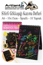 Sihirli Gökkuşağı Kazıma Defteri A6 10x15 cm 1 Paket 10 Sayfa Scratch Note Spralli Siyah Sihirli Resim Defteri - 1
