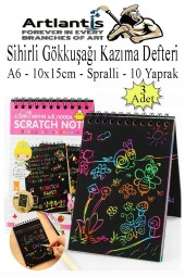 Sihirli Gökkuşağı Kazıma Defteri A6 10x15 cm 3 Paket 10 Sayfa Scratch Note Spralli Siyah Sihirli Resim Defteri - 1