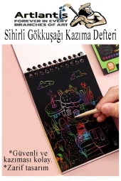 Sihirli Gökkuşağı Kazıma Defteri A5 15x20 cm 1 Paket 10 Sayfa Scratch Note Spralli Siyah Sihirli Resim Defteri - 3